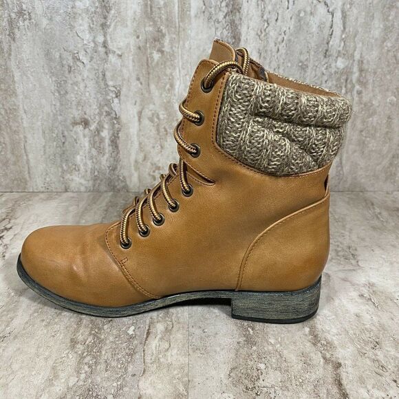 MIA Women's Melborne Ankle Boot Brown with Coordinating Sweater Trim Size 7 - Picture 3 of 9